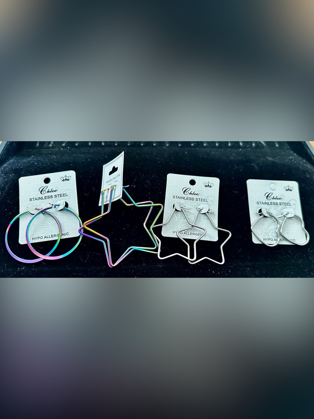 Chloe Multi-Color and Silver Hoop & Star Earrings Set